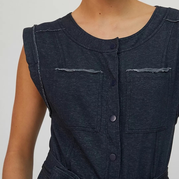 Anthropologie Daily Practice Utility Jumpsuit Blue Tie Waist - Picture 3 of 10